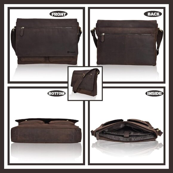 Real Genuine Leather 14" Laptop Messenger Bag/Briefcase For Men & Women - Picture 3 of 7